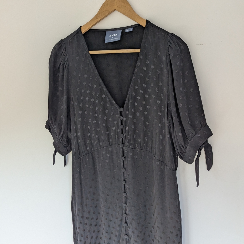 Maeve Anthropologie Black Button-Front Midi Dress with Tie Sleeves - Picture 3 of 15